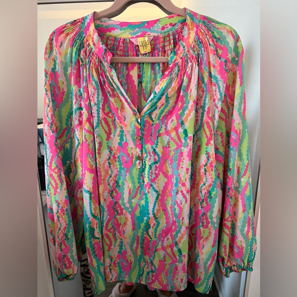 Lily Pulitzer - Elsa Top "dripping in jewels"- Size L - 100% Silk